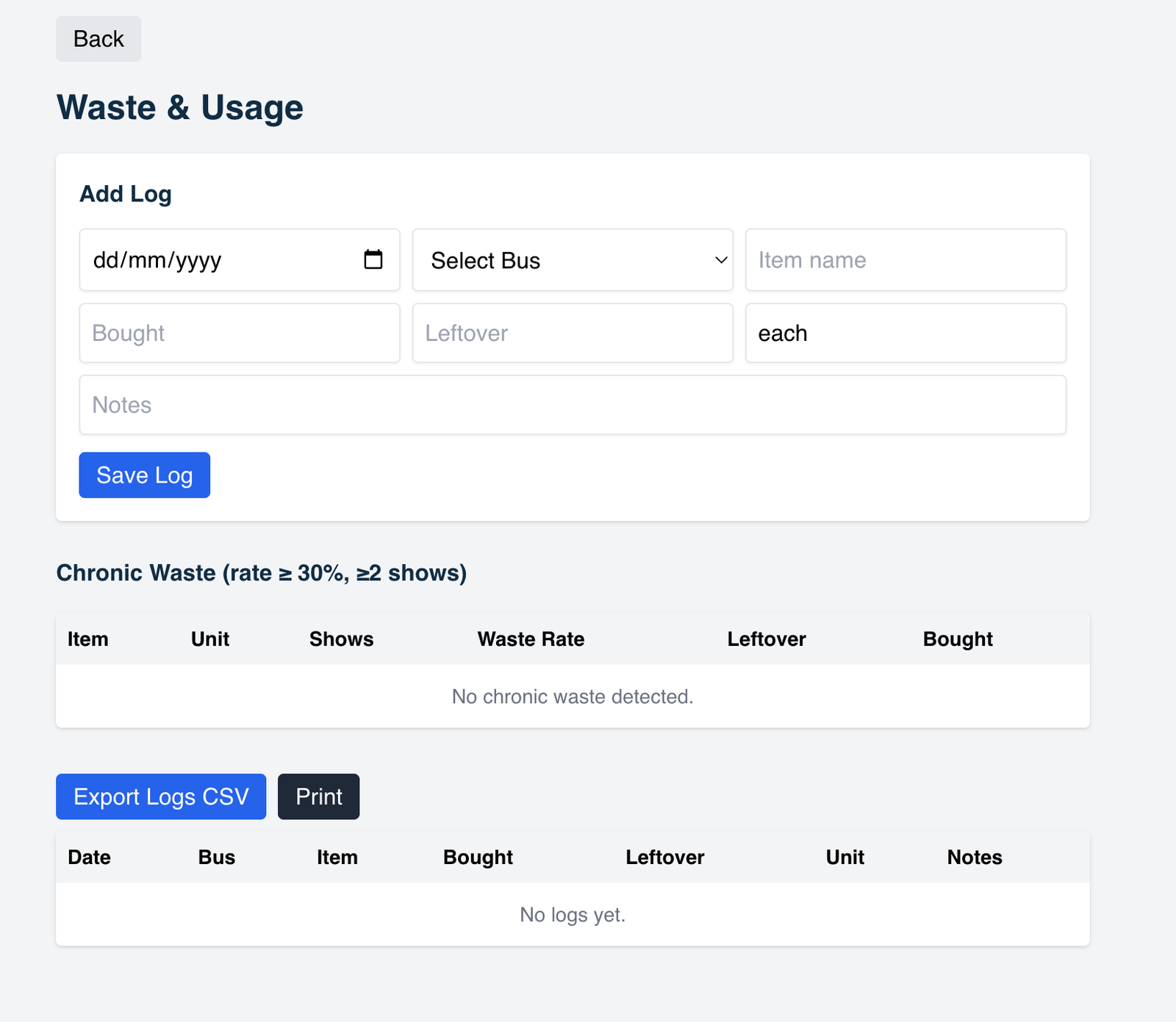 Waste tracking screenshot